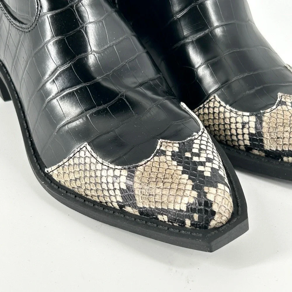 Open Edit Size 5.5 Black Western Ankle Boots NEW Snake Crocodile‎ Embossed $89